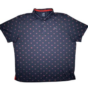 Puma Polo Shirt Mens Sz XL Cloudspun Bandit Golf Navy Red All Over Print Racoon